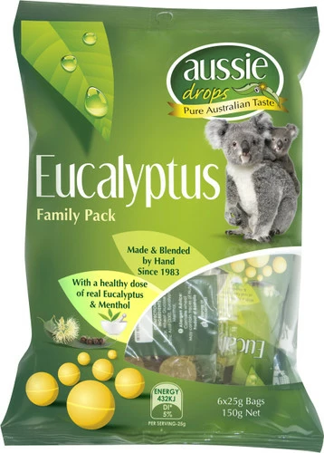 Aussie Drops - Eucalyptus Sharepack 6 X 25g Bags (12x150g Bags) 1 Aussie Drops - Eucalyptus Sharepack 6 X 25g Bags (12x150g Bags)