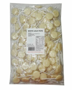 Sweet Treats Flat Pops - Single Colour - White (1kg Bag - Approx 125pc)