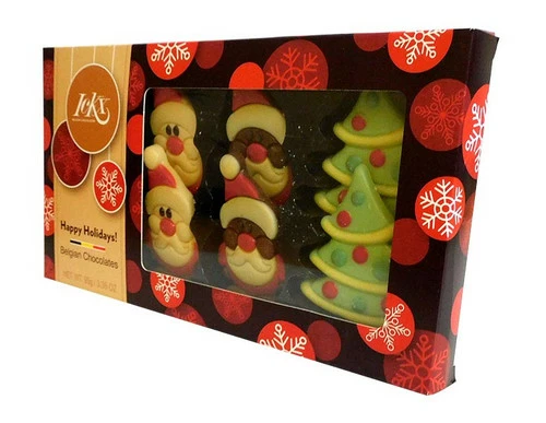 Belgian Chocolates - 4 Santas & Xmas Trees (95g Box) - B/B 8/23 1 Belgian Chocolates - 4 Santas & Xmas Trees (95g Box) - B/B 8/23