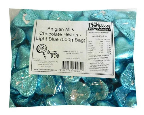 Belgian Milk Chocolate Hearts - Light Blue (500g Bag) 2 Belgian Milk Chocolate Hearts - Light Blue (500g Bag) - Image 2