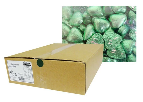 Belgian Milk Chocolate Hearts - Light Green (5kg Box) - Image 2