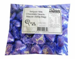 Belgian Milk Chocolate Hearts - Mauve (500g Bag) 5 Belgian Milk Chocolate Hearts - Mauve (500g Bag) -AU Snack Sales Store Belgian Milk Chocolate Hearts Mauve 500g Bag 48964.1674196802