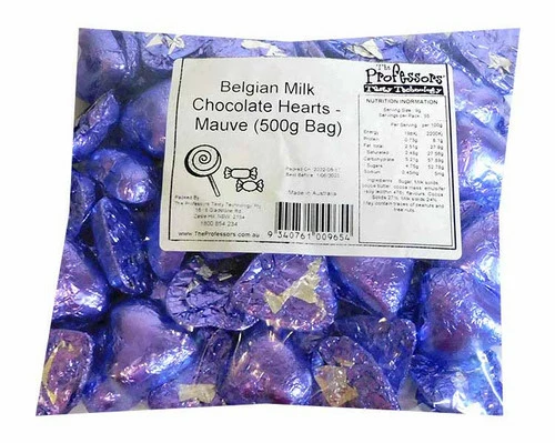 Belgian Milk Chocolate Hearts - Mauve (500g Bag) 3 Belgian Milk Chocolate Hearts - Mauve (500g Bag) - Image 3