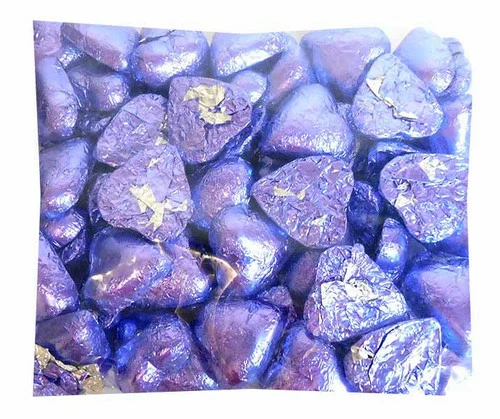 Belgian Milk Chocolate Hearts - Mauve (500g Bag) 1 Belgian Milk Chocolate Hearts - Mauve (500g Bag)