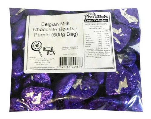 Belgian Milk Chocolate Hearts - Purple (500g Bag) 2 Belgian Milk Chocolate Hearts - Purple (500g Bag) - Image 2