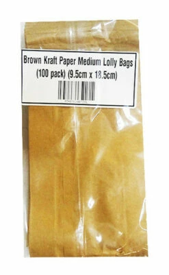 Brown Kraft Paper Medium Lolly Bags (100 Pack) (9.5cm X 18.5cm)