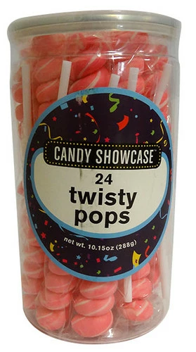 Candy Showcase Twisty Pops- Pink & White ( 24 X 12g) 1 Candy Showcase Twisty Pops- Pink & White ( 24 X 12g)