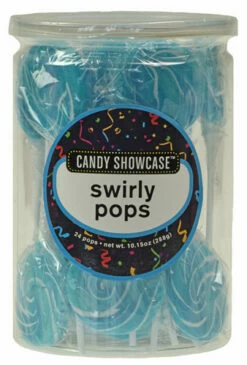 Candy Showcase Swirly Pops - Blue And White (24 X 12g Pops In A Tub)