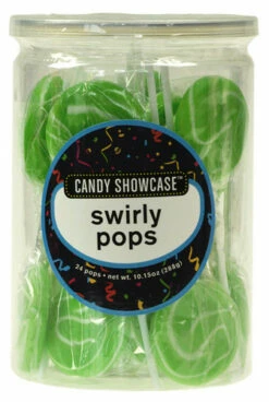 Candy Showcase Swirly Pops - Green And White (24 X 12g Pops In A Tub)