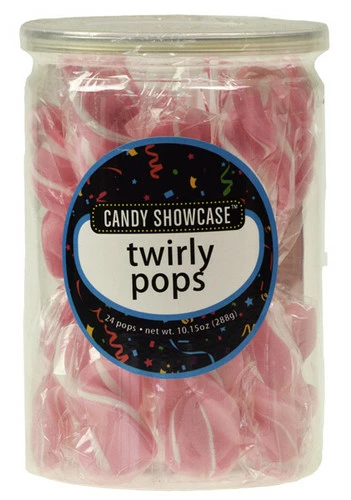 Candy Showcase Twirly Pops - Pink And White (24 X 12g Pops In A Tub) 1 Candy Showcase Twirly Pops - Pink And White (24 X 12g Pops In A Tub)