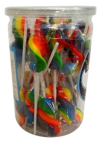 Candy Showcase Twirly Pops - Rainbow (24 X 12g Pops In A Tub)