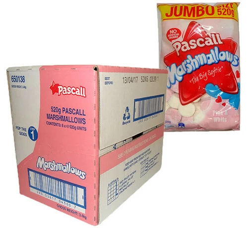 Pascall Marshmallows - Raspberry And Vanilla (520g Bag X 6pc Box) 1 Pascall Marshmallows - Raspberry And Vanilla (520g Bag X 6pc Box)