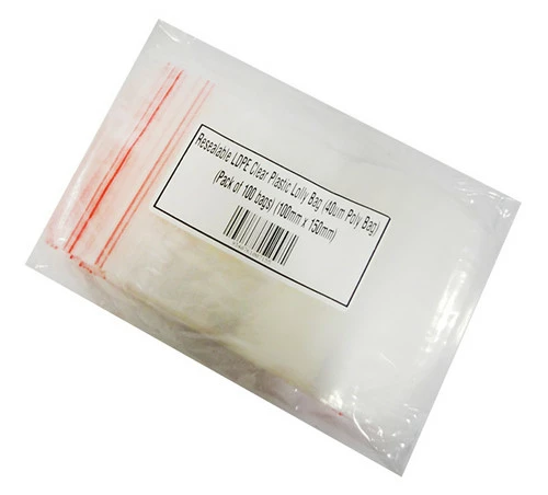 Resealable LDPE Clear Plastic Lolly Bag (40um - Pack Of 100 Bags) (100mm X 150mm)