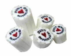 Rock Candy - All White - "Just Married" Red Heart Center (1kg Bag) -AU Snack Sales Store Rock Candy Just Married 1kg bag 2 59955.1617411996