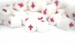 Rock Candy - White And Pink - Cross Center (1kg Bag) -AU Snack Sales Store Rock Candy Pink Crosses 51988.1469682414
