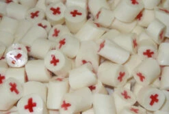 Rock Candy - White And Pink - Cross Center (1kg Bag) -AU Snack Sales Store Rock candy white pink crosses close up 37447.1372221649