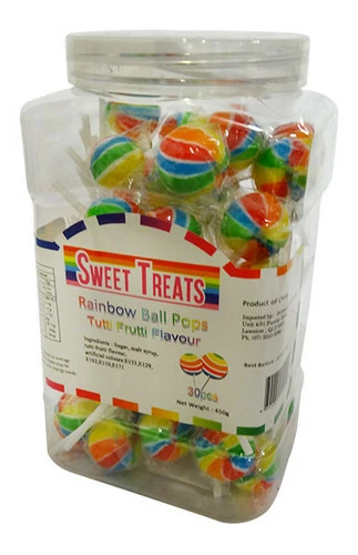 Sweet Treats - Ball Pop Jar - Rainbow (30pc X 15g) 1 Sweet Treats - Ball Pop Jar - Rainbow (30pc X 15g)