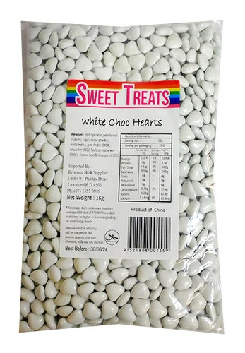 Sweet Treats Choc Hearts - White (1kg Bag) 1 Sweet Treats Choc Hearts - White (1kg Bag)
