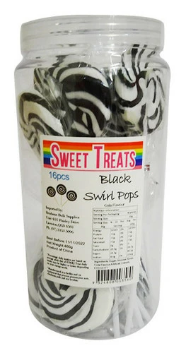 Sweet Treats Large Swirl Pops Black - 6cm Wide ( 16 X 30g In A Jar)
