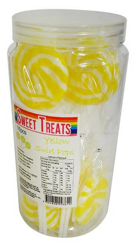 Sweet Treats Large Swirl Pops Yellow - 6cm Wide (16 X 30g In A Jar)