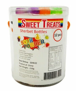 Sweet Treats Sour Sherbet Bottles ( 24 X 18g Bottles In A Tub) -AU Snack Sales Store Sweet Treats Sour Sherbet Bottles 24 x 18g bottles in a tub front copy 71428.1633586001