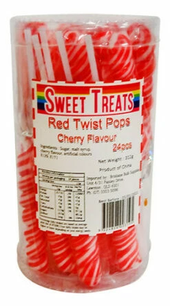 Sweet Treats Twist Pops - Red (24 X 12g In A Tub) -AU Snack Sales Store Sweet Treats Twist Pops Red 24 x 13g in a tub 65097.1568017282