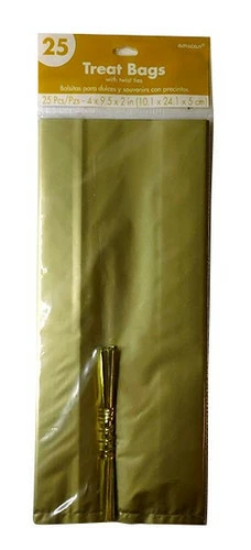 Treat Bags -Gold Cello Bags With Ties(25 Bags)