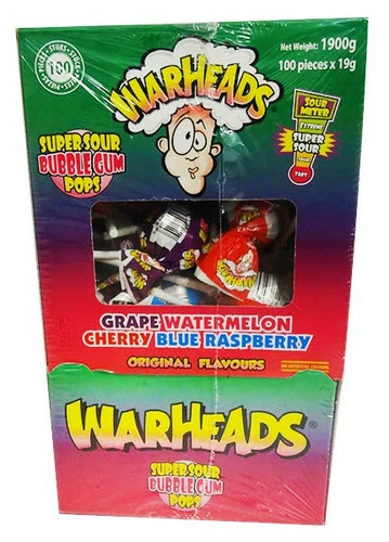 Warhead Super Sour Bubble Gum Pops (100 X 19g Lollipops In A Display Box) - Image 2