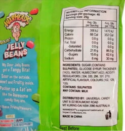 Warheads Sour Jelly Beans (1kg Bag) -AU Snack Sales Store Warheads Sour Jelly Beans 1kg bag nutritional 15197.1659150439
