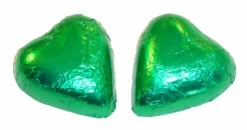 Chocolate Gems - Chocolate Hearts - Green Foil (500g Bag / Approx 60 Pieces)