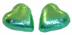 Chocolate Gems - Chocolate Hearts - Ice Green Foil (500g Bag / Approx 60 Pieces)