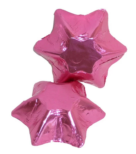 Chocolate Gems - Chocolate Stars - Pink Foil (500g Bag / Approx 69 Pcs) 1 Chocolate Gems - Chocolate Stars - Pink Foil (500g Bag / Approx 69 Pcs)