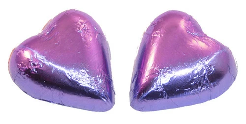 Chocolate Gems - Chocolate Hearts - Mauve Foil (500g Bag / Approx 60 Pieces) 1 Chocolate Gems - Chocolate Hearts - Mauve Foil (500g Bag / Approx 60 Pieces)