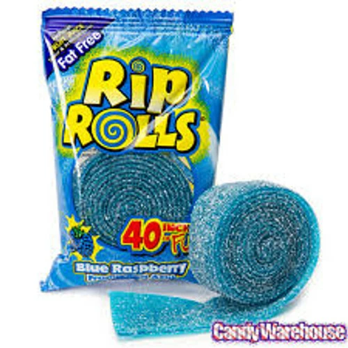 Sour Rip Rolls - Blue Raspberry (24 X 40g In A Display Box) 1 Sour Rip Rolls - Blue Raspberry (24 X 40g In A Display Box)