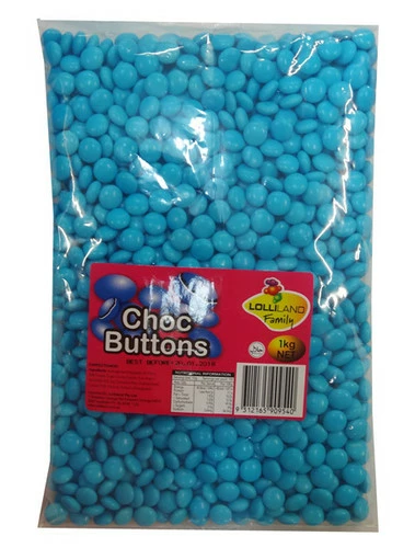 Lolliland Choc Buttons - Blue (1kg Bag) 1 Lolliland Choc Buttons - Blue (1kg Bag)