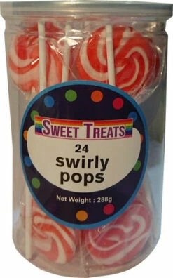 Sweet Treats Small Swirly Pops - Red - 4cm Wide (24 X 12g In A Tub)