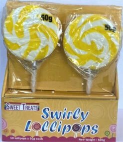 Sweet Treats Swirly Lollipops - Yellow (10 X 50g) 3 Sweet Treats Swirly Lollipops - Yellow (10 X 50g) -AU Snack Sales Store yellow 1 38154.1659150469