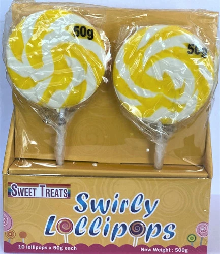 Sweet Treats Swirly Lollipops - Yellow (10 X 50g) 2 Sweet Treats Swirly Lollipops - Yellow (10 X 50g) - Image 2